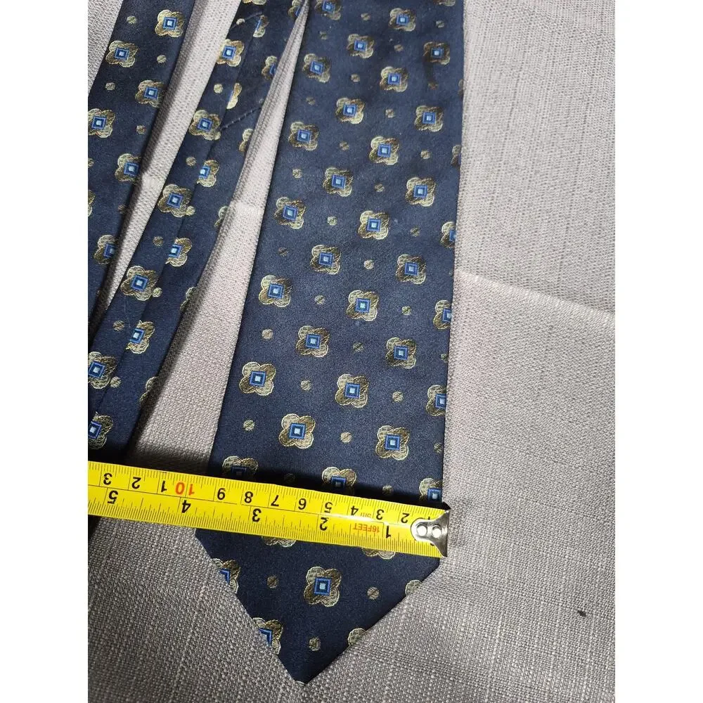 Heritage Tie Mens Blue Geometric Medallion Classic Necktie Made In Gt Britain